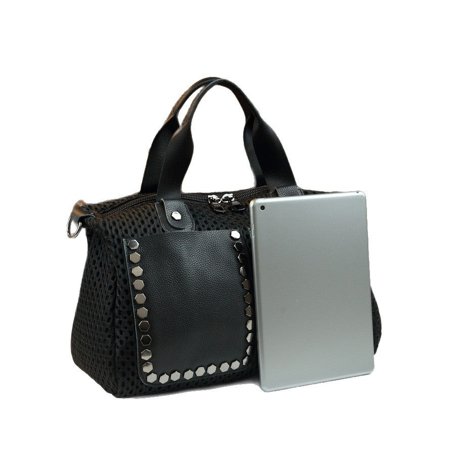 Mesh Studded Pillow Bag for Women Large Capacity Shoulder Crossbody Handbag, Bestselling Japanese/Korean Style Purse with Edgy Hardware