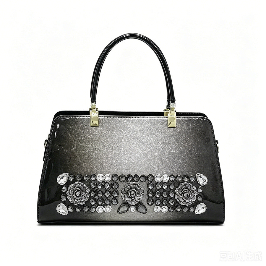Flower Rhinestone Embellished Boston Bag for Women Shoulder Crossbody Handbag, Premium Versatile Purse with Elegant Floral Design