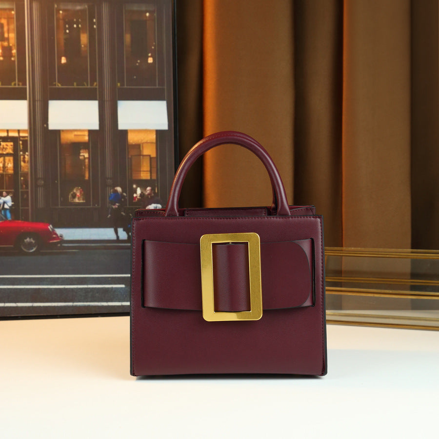 Square Buckle Mini Bag for Women Niche Designer Top Handle Purse, Premium Solid Color Shoulder Crossbody Handbag with Elegant Hardware Accent