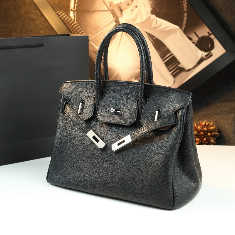 New Arrival Pebbled Leather Birkin-Inspired Tote Bag for Women, Large Capacity Turn-Lock Shoulder Crossbody Handbag with Light Luxury Style, Perfect Commuter Purse for Work & Everyday