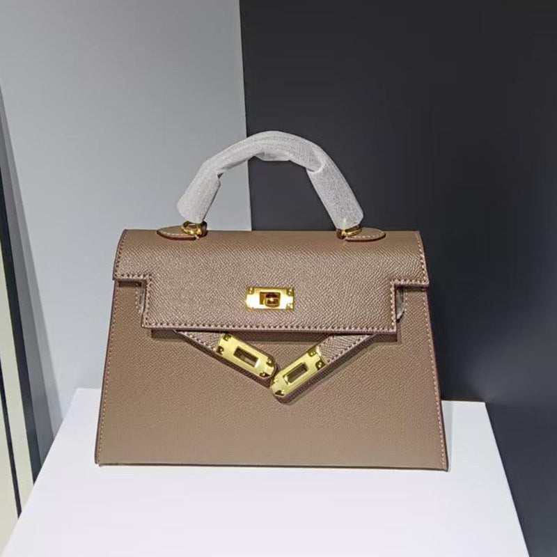 Genuine Palm Texture Kelly-Style 22CM Bag for Women, Small Large Capacity Crossbody Shoulder Top Handle Commute Purse, Versatile Handbag for Ladies