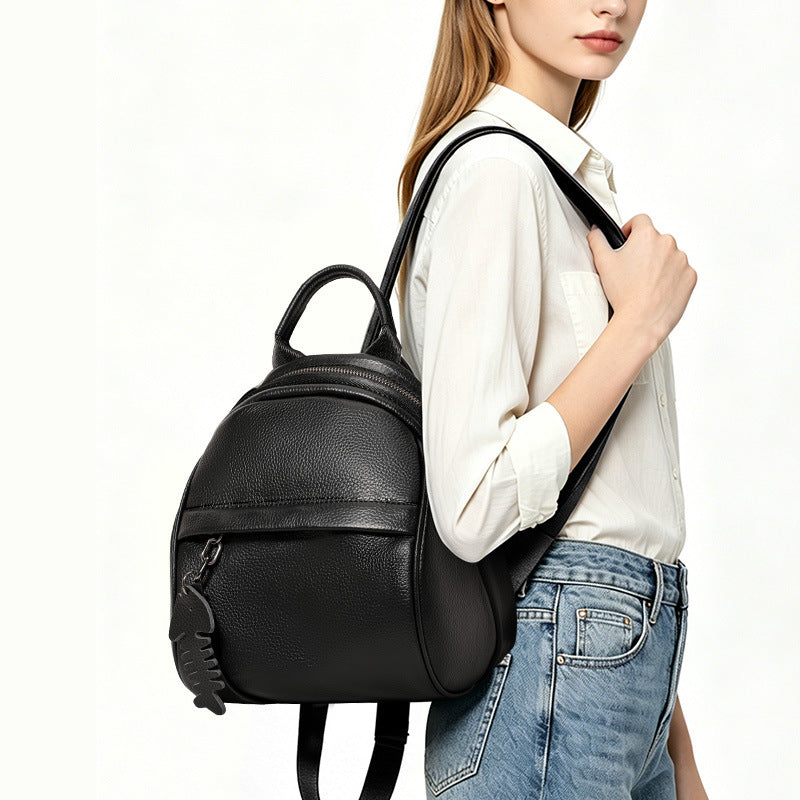 Genuine Soft Leather Backpack for Women, Minimalist Versatile Casual Commute Travel Daypack, Large Capacity Premium School Bag for Ladies