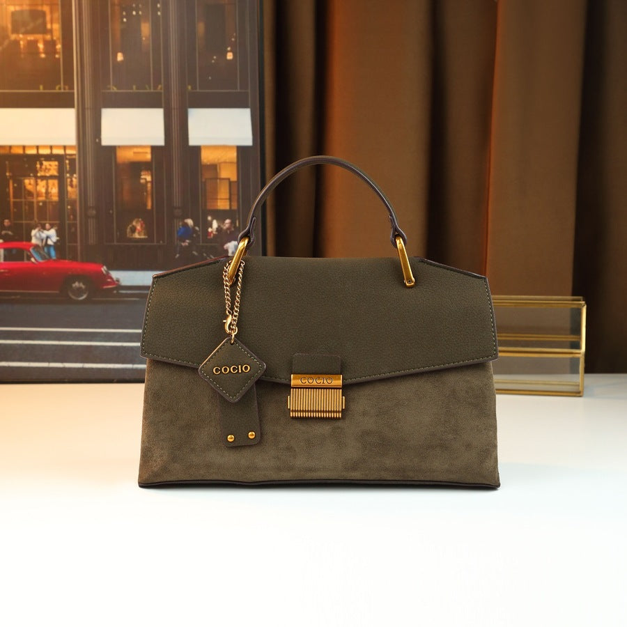 Pebble Grain Lock Clasp Bag for Women Fall Winter Original Design Shoulder Crossbody Purse, Premium Textured Handbag with Elegant Hardware Accent