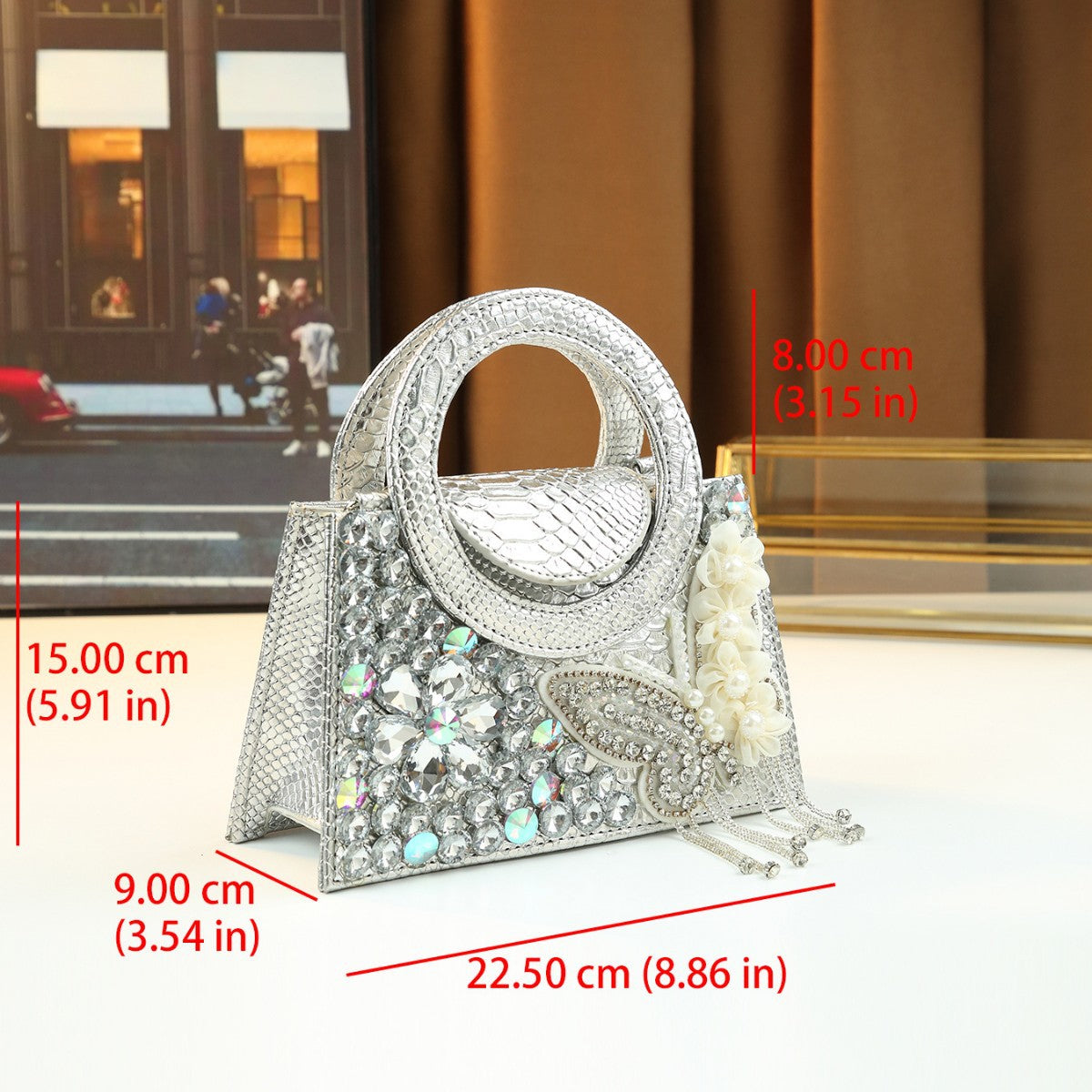 Rhinestone Butterfly Pearl Evening Bag for Women Banquet Shoulder Handbag, Premium Sparkly Purse with Exquisite Embellished Design