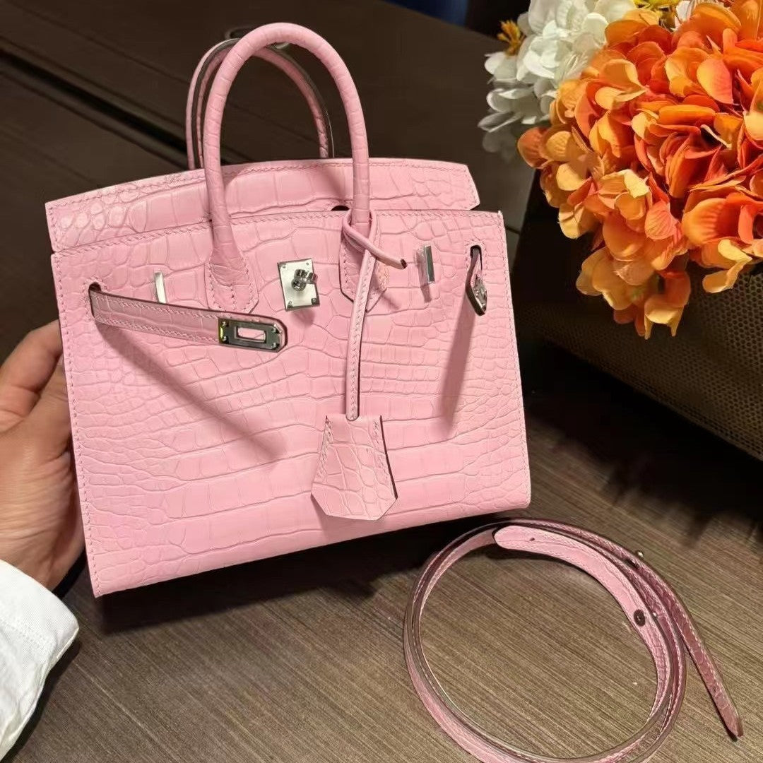 Genuine Leather Crocodile-Embossed Birkin-Style Bag for Women, Hand-Stitched Waxed Thread Vintage Fashionable Tote, Large Capacity Versatile Top Handle Purse for Ladies