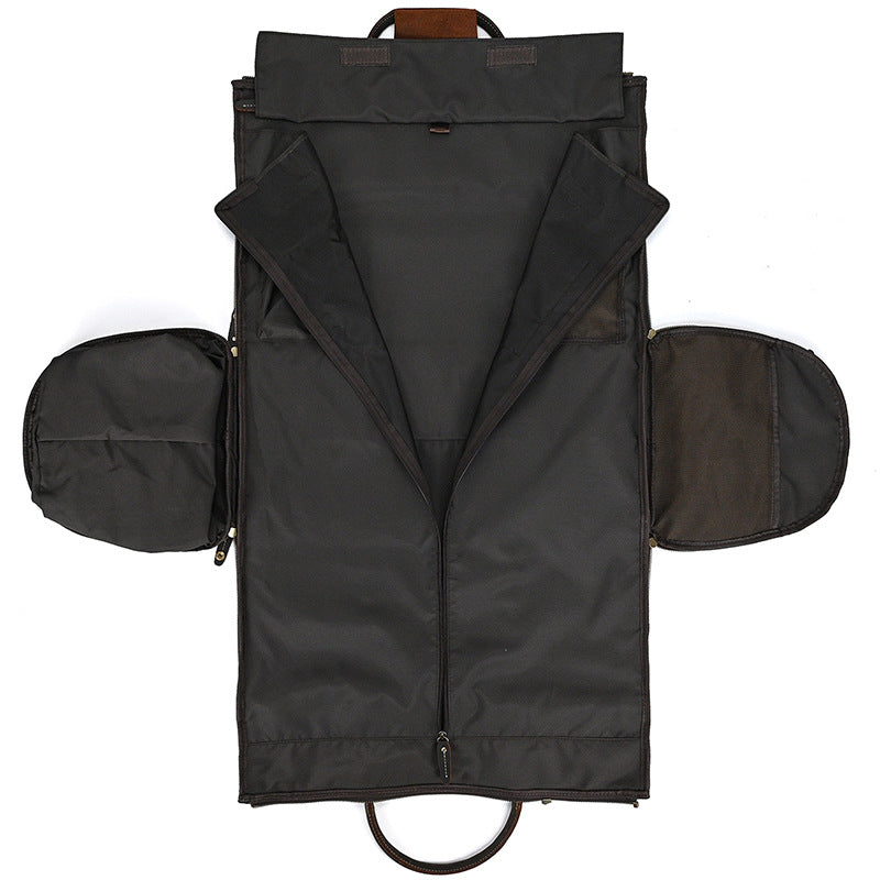 Multifunctional Crazy Horse Leather Travel Duffle, Foldable Suit Garment Bag with Wet-Dry Separation, Premium Gym Weekender for Men