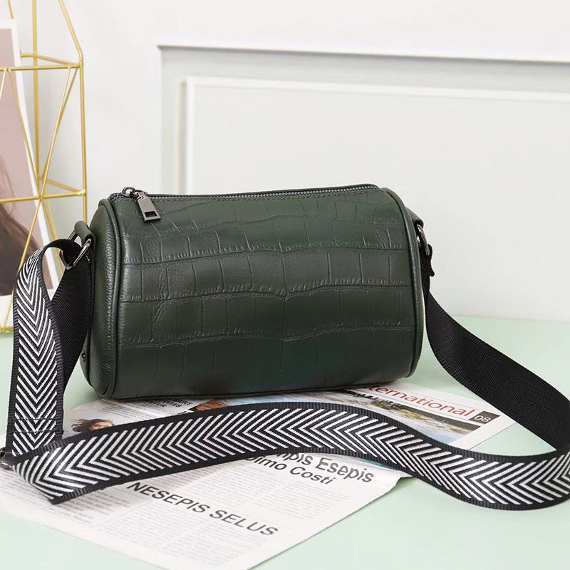 New Arrival Small Croc-Effect Cylinder Pillow Bag for Women, A Versatile Wide Strap Crossbody Shoulder Handbag with Studded Details & Trendy Design 8348