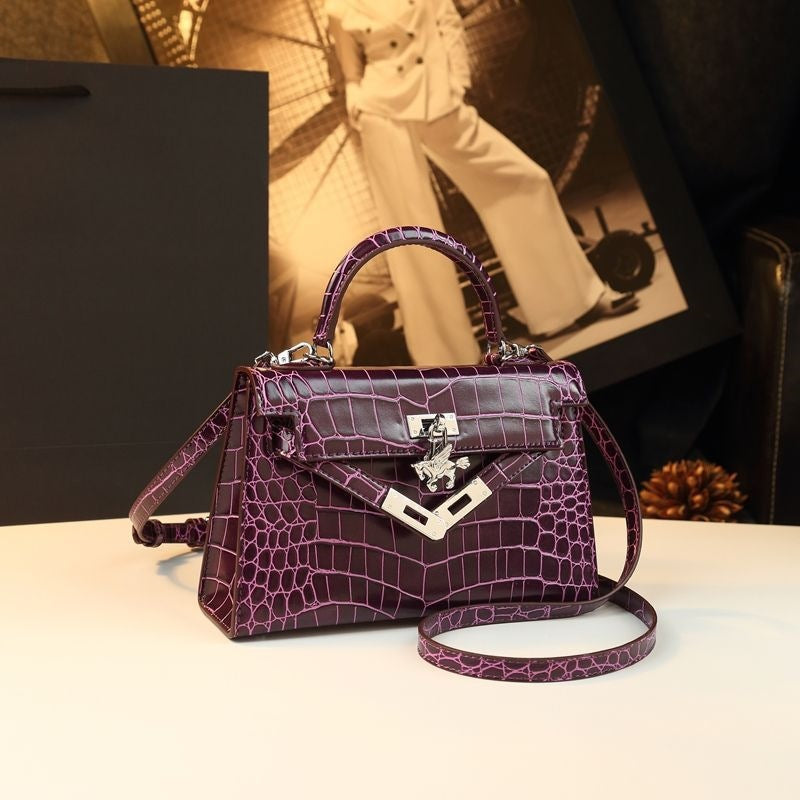 New Arrival Mini Kelly-Inspired Croc-Effect Leather Bag for Women, A 2nd Gen Small Shoulder Crossbody Handbag with Fashionable Design