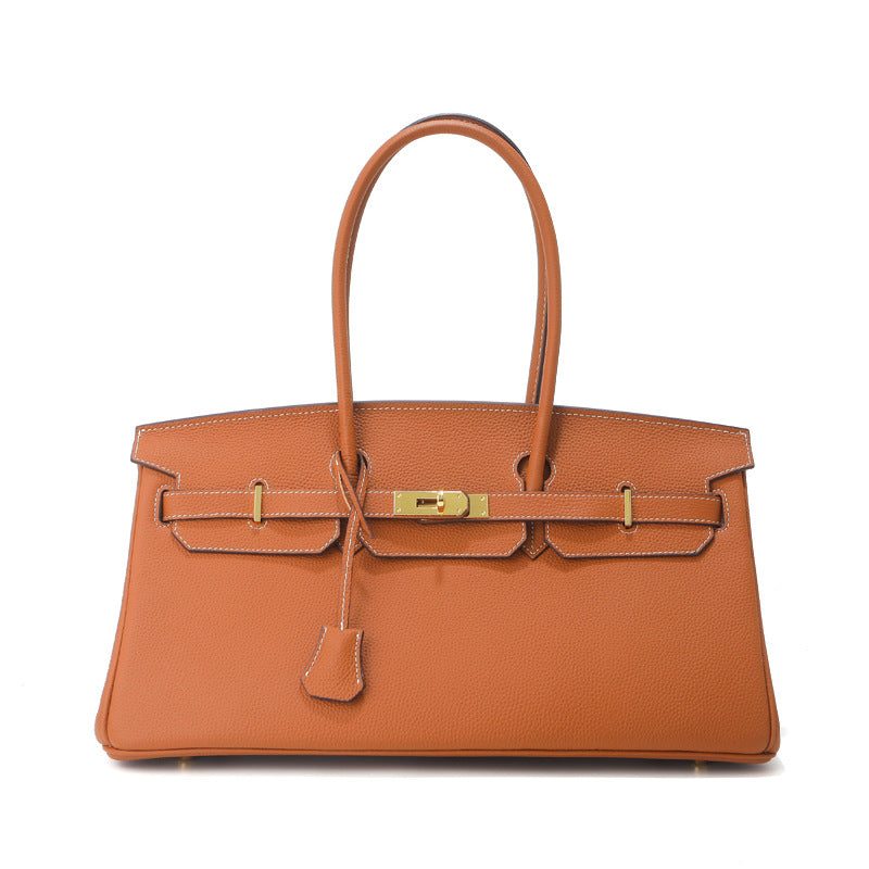 Chic 40cm Horizontal Birkin-Inspired Tote Bag for Women, Premium Top-Layer Cowhide Leather Crossbody Top-Handle Handbag with Spacious Large Capacity, Ideal Commuter Shoulder Bag