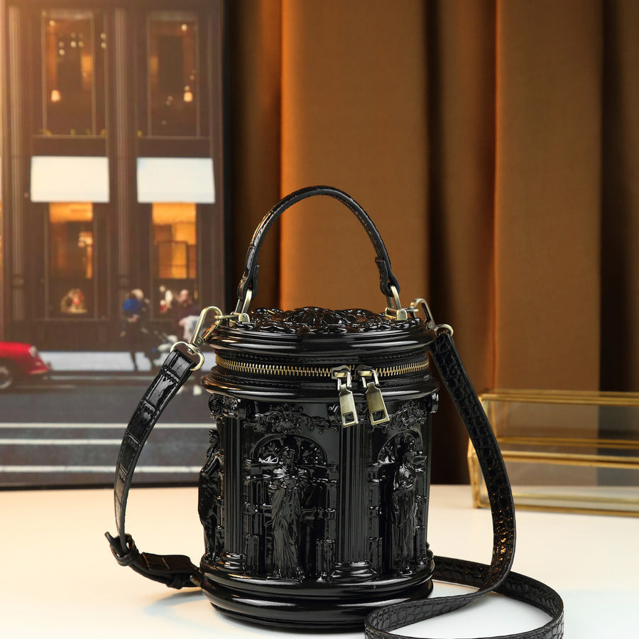 Vintage Architectural Cylinder Bag for Women Creative Shoulder Crossbody Handbag, Unique Sculptural Purse for Events & Everyday Style