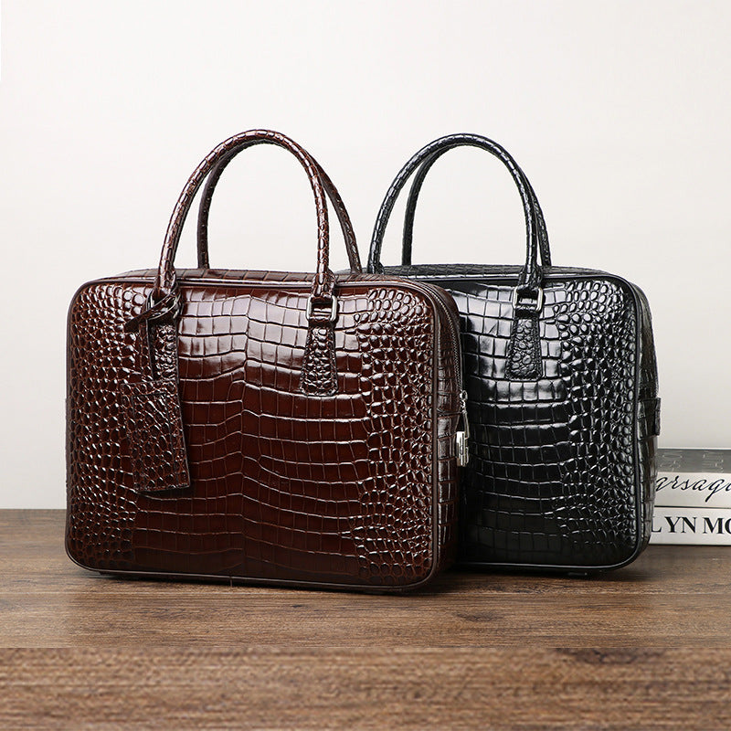 New Arrival Croc-Effect Business Briefcase for Men, A Large Capacity Top-Handle Laptop Commuter Bag with Professional Design
