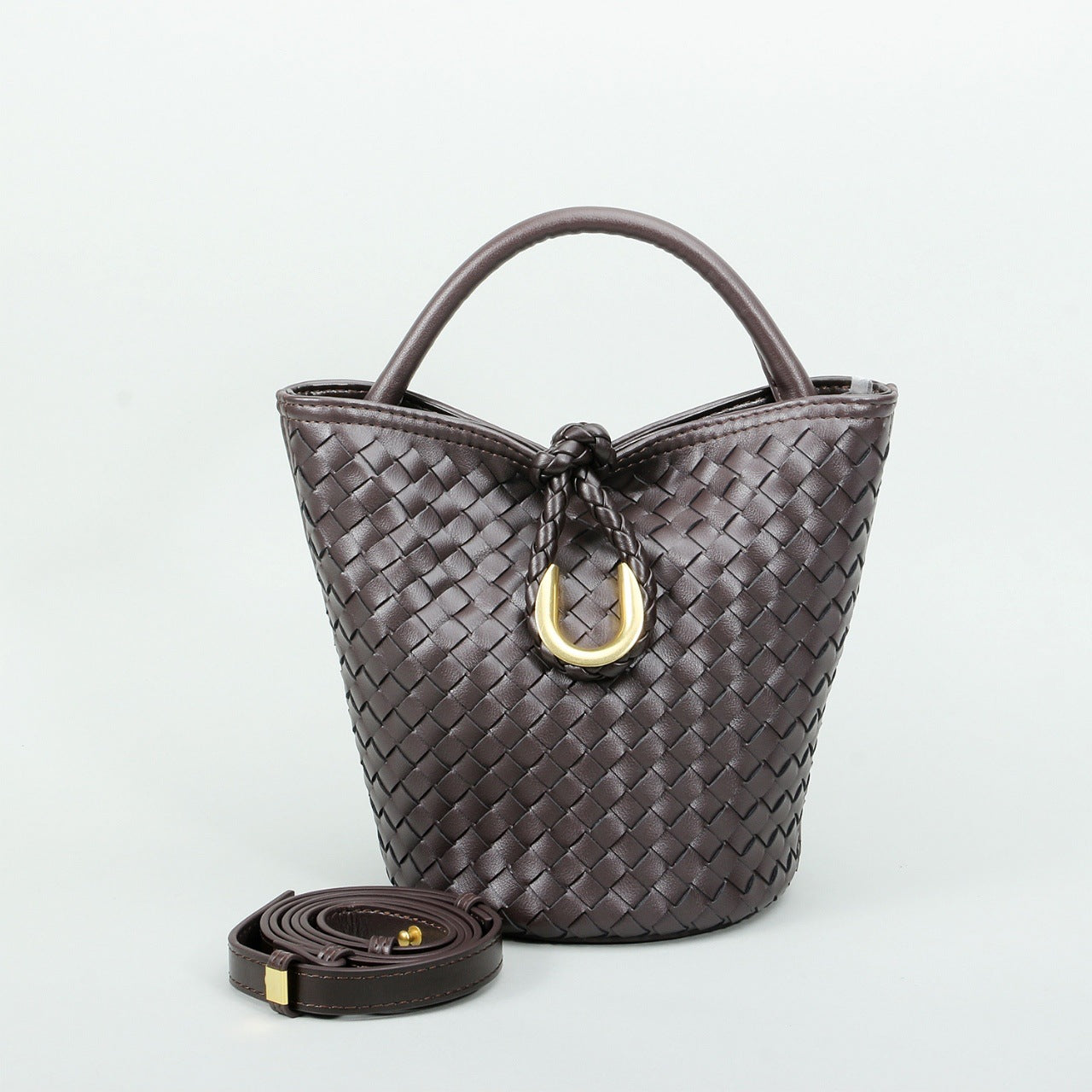 Genuine Leather Woven Bucket Bag for Women, Spring Summer Versatile Crossbody Commute Top Handle Purse, Premium Handbag for Ladies