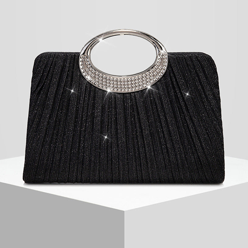 Ring Pleated Sparkly Evening Clutch for Women, New Formal Gown Wedding Handbag, Elegant Party Purse for Ladies