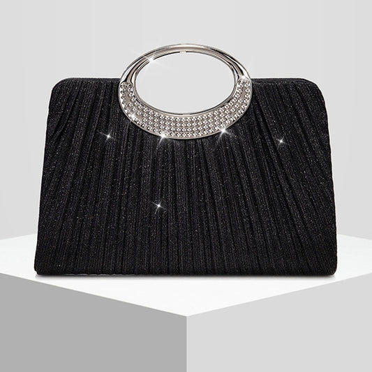 Ring Pleated Sparkly Evening Clutch for Women, New Formal Gown Wedding Handbag, Elegant Party Purse for Ladies