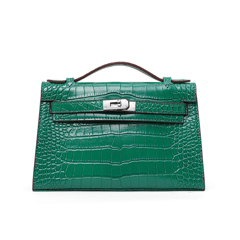 Genuine Leather Red Crocodile-Embossed Kelly-Style Handbag for Women, New Premium Shoulder Crossbody Top Handle Purse, Chic Bag for Ladies