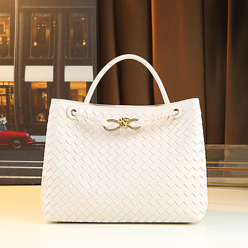 Metal Buckle Bow Woven Bag for Women Casual Shoulder Handbag, Versatile Minimalist Purse with Elegant Bow Detail