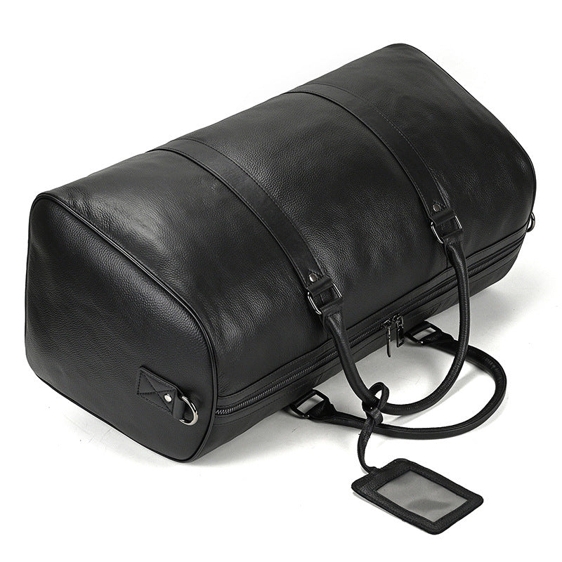Genuine Top Layer Cowhide Travel Duffle Bag for Men and Women, Black Gym Weekender Bag, Premium Top Handle Luggage for Work and Travel