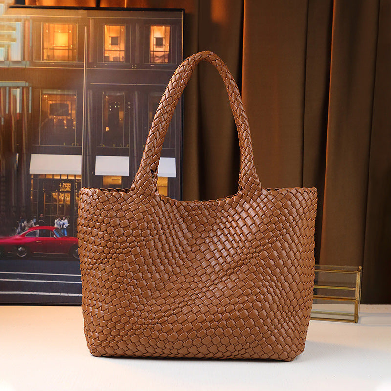 Handwoven Letter Tote Bag for Women Large Capacity Casual Commuter Shoulder Handbag, Minimalist Versatile Purse with Artisan Craftsmanship