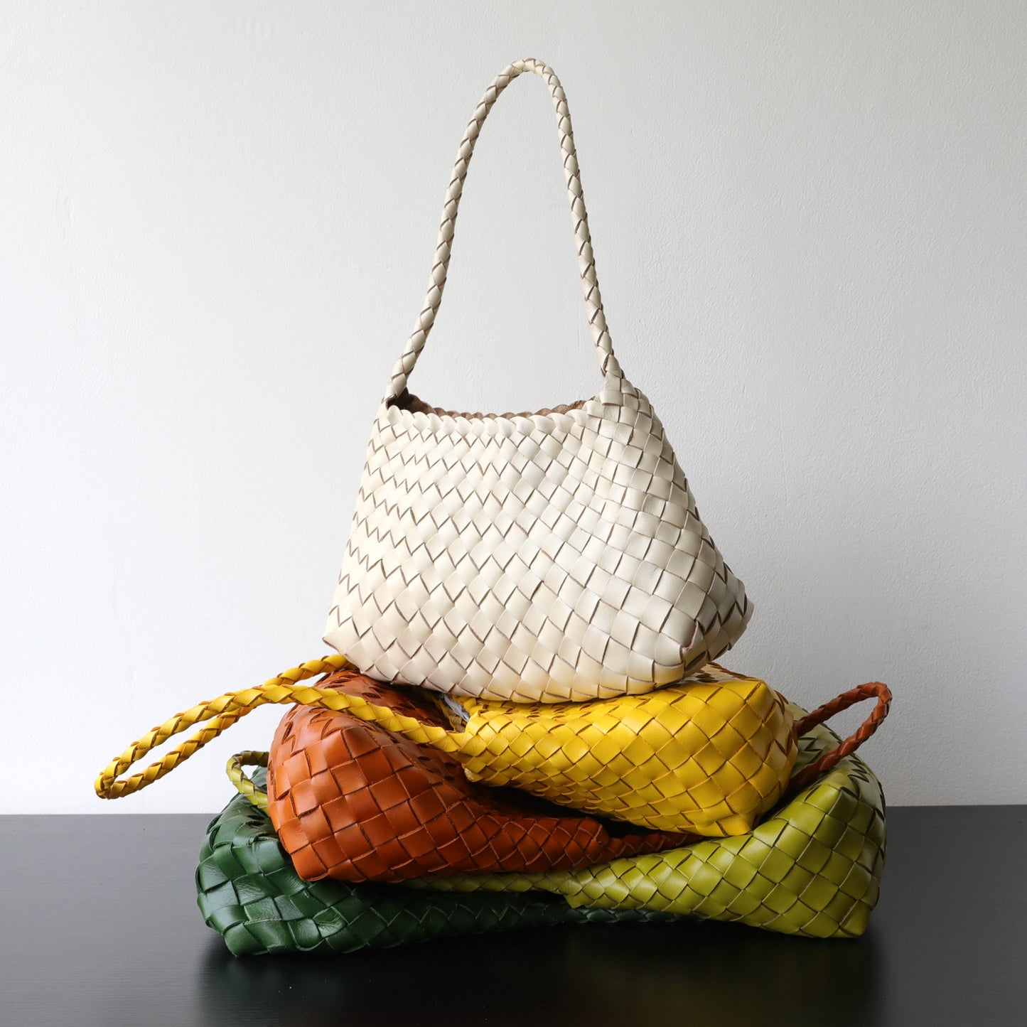 Top Layer Cowhide Handwoven Basket Bag for Women Light Luxury French Vintage Shoulder Underarm Handbag, Genuine Leather Purse with Artisan Texture