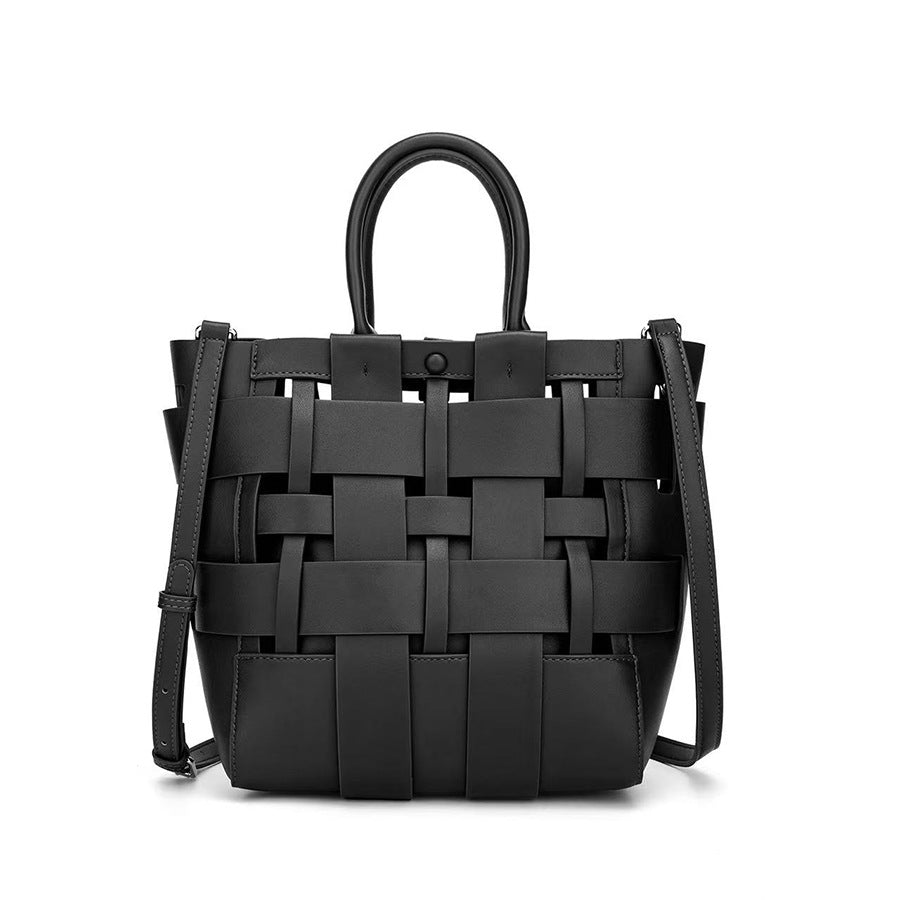 Hollow Woven Bucket Bag for Women Large Capacity Commuter Shoulder Crossbody Handbag, Versatile Trendy Purse with Natural Woven Texture