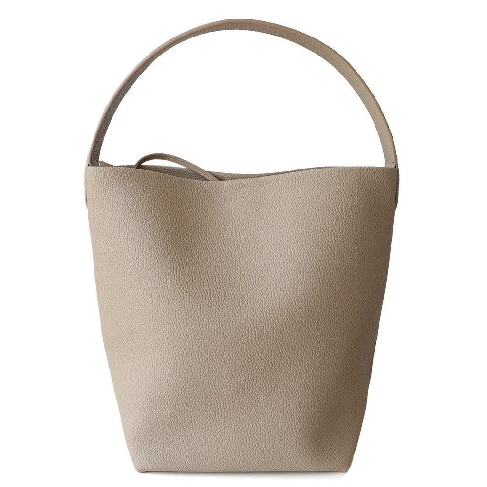 Cowhide Bucket Tote Bag for Women Minimalist Slouchy Shoulder Handbag, Large Capacity Genuine Leather Purse with Versatile Everyday Style