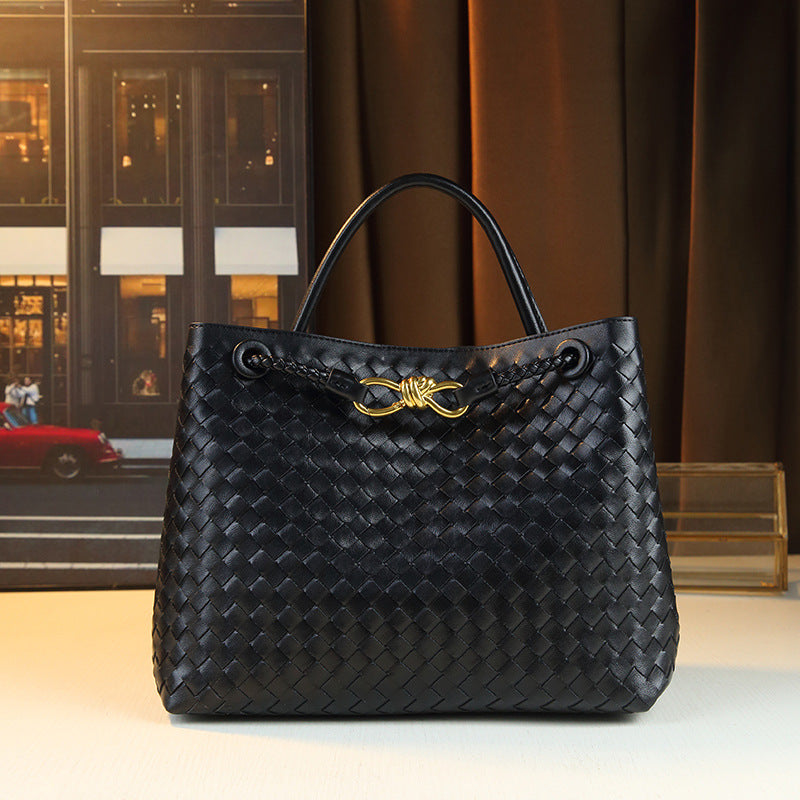 Metal Buckle Bow Woven Bag for Women Casual Shoulder Handbag, Versatile Minimalist Purse with Elegant Bow Detail