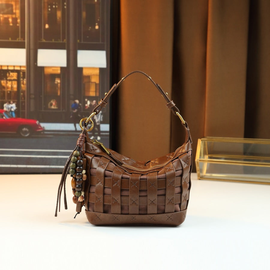 Woven Dumpling Bag for Women Fall Winter Soft Shoulder Crossbody Purse, Niche Premium Handbag with Textured Design