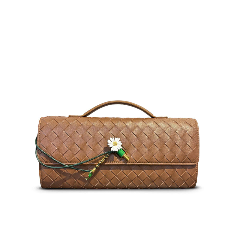 Woven Baguette Shoulder Bag, Niche High-End Daisy Clutch Evening Bag, Versatile Crossbody Fashion Bag for Women