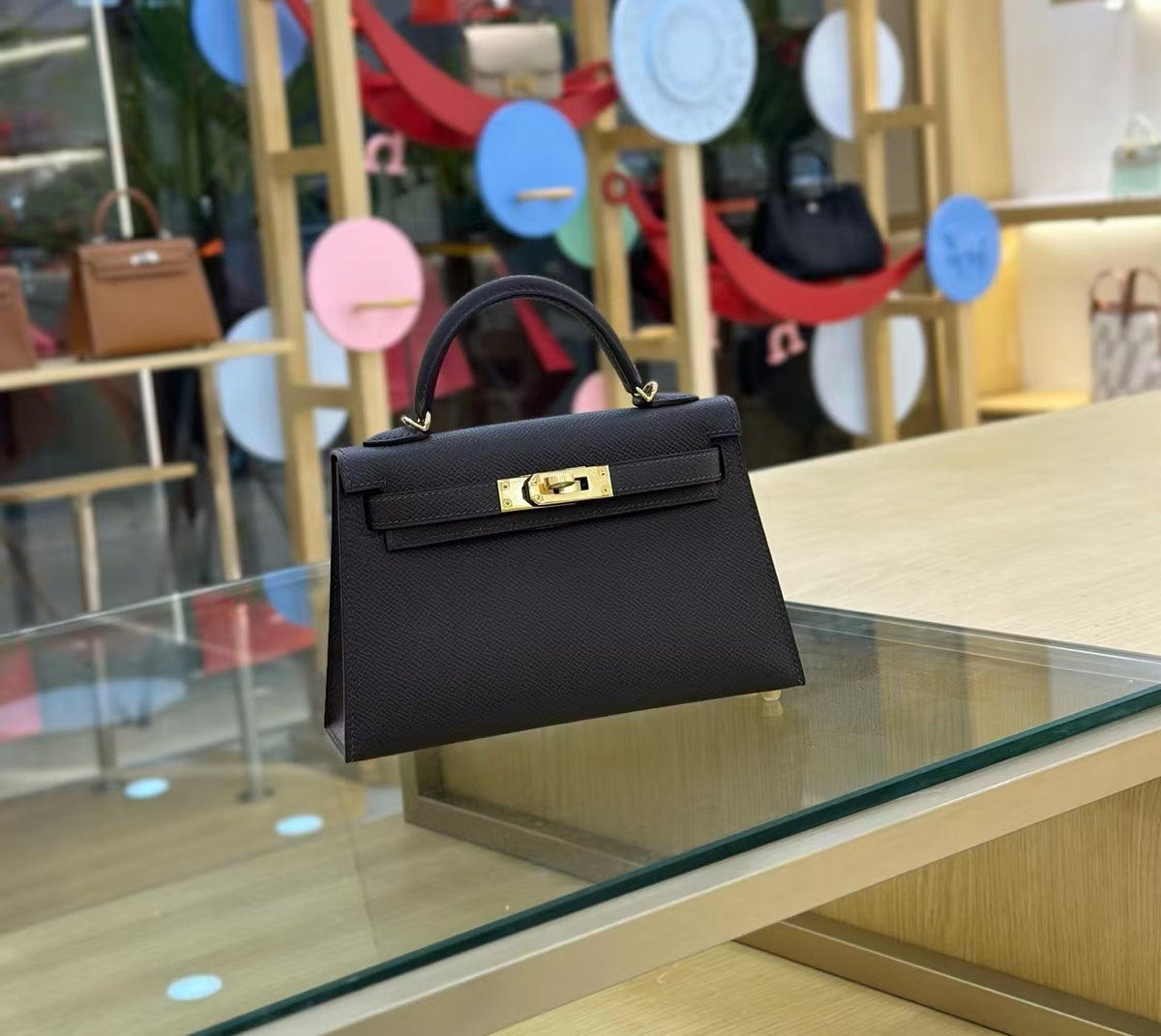 Genuine Leather Handmade Waxed Thread Mini 2nd Gen Kelly-Style Bag for Women, Classic Palm Texture Shoulder Crossbody Top Handle Purse, Premium Handbag for Ladies