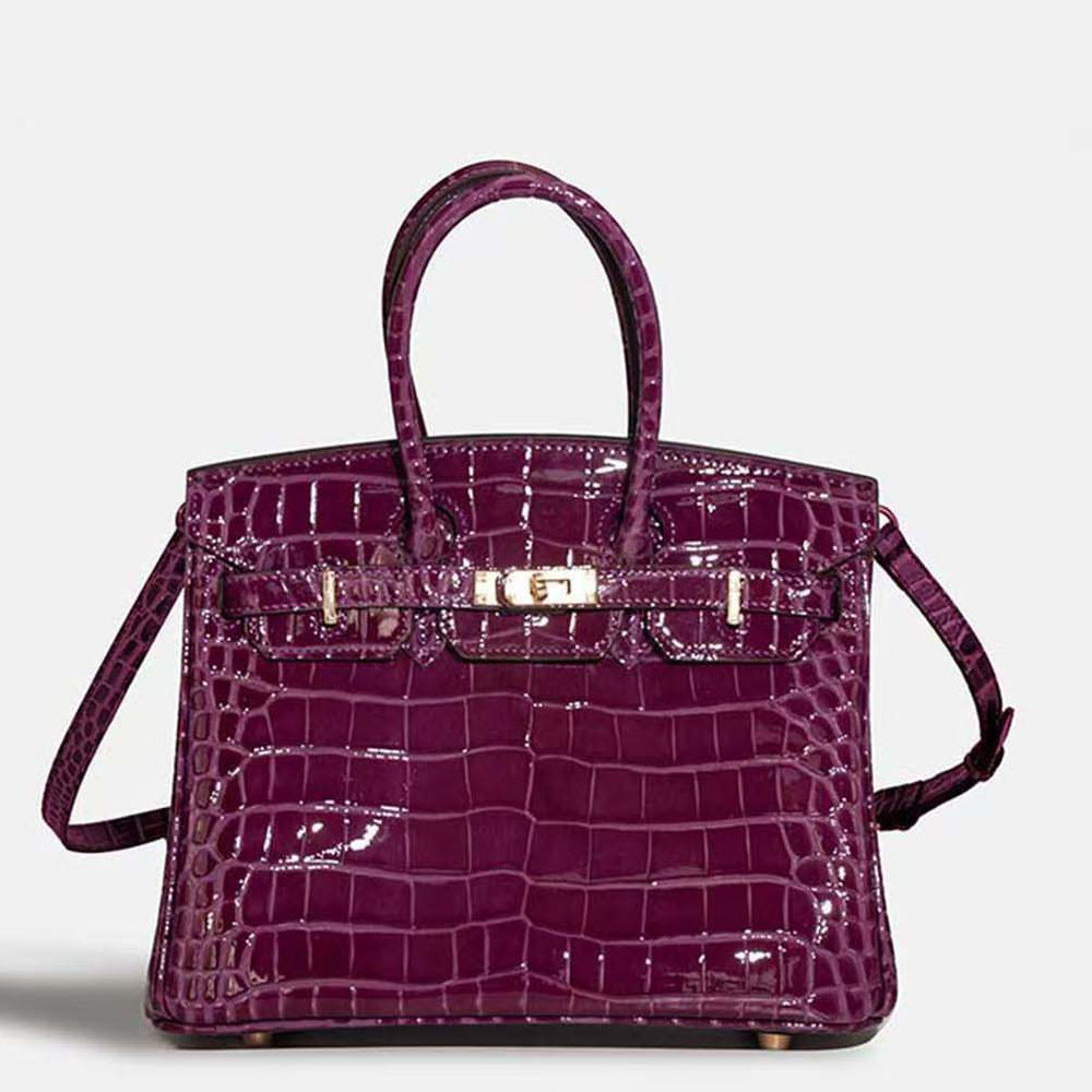 New Birkin Style Large Tote Bag for Women High Gloss Crocodile Embossed Genuine Leather Shoulder Handbag Crossbody Purse