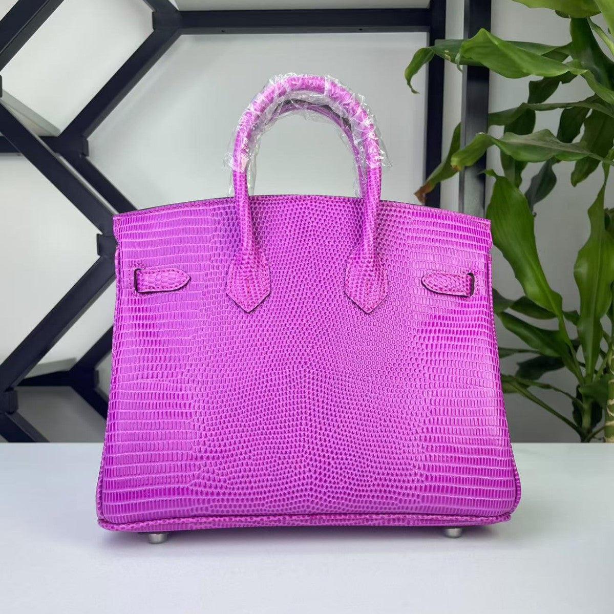 Genuine Top Layer Cowhide Lizard-Embossed Birkin-Style 25cm Bag for Women, Top Handle Crossbody Purse, Light Luxury Casual Handbag for Ladies