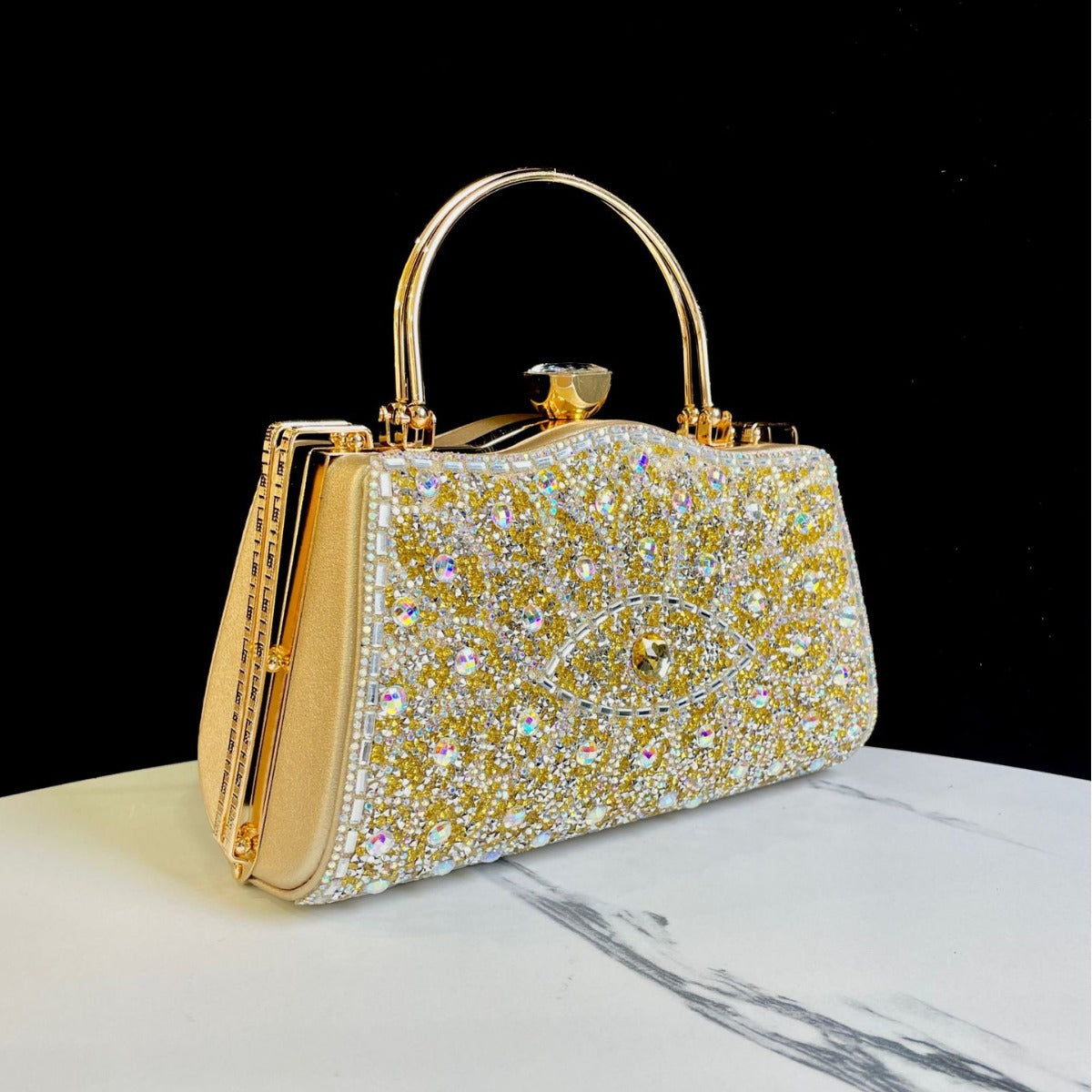 Women's Rhinestone-Embellished Evening Clutch, Exquisite Cheongsam Banquet Handbag with Top Handle, Glamorous Crystal Purse for Formal Events