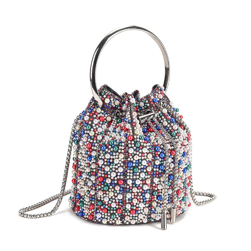 New Evening Bag Rhinestone Tassel Bucket Bag for Women, Crystal-Studded Top-Handle Chain Purse, Sparkly Shoulder Crossbody Handbag with Full Diamond Look
