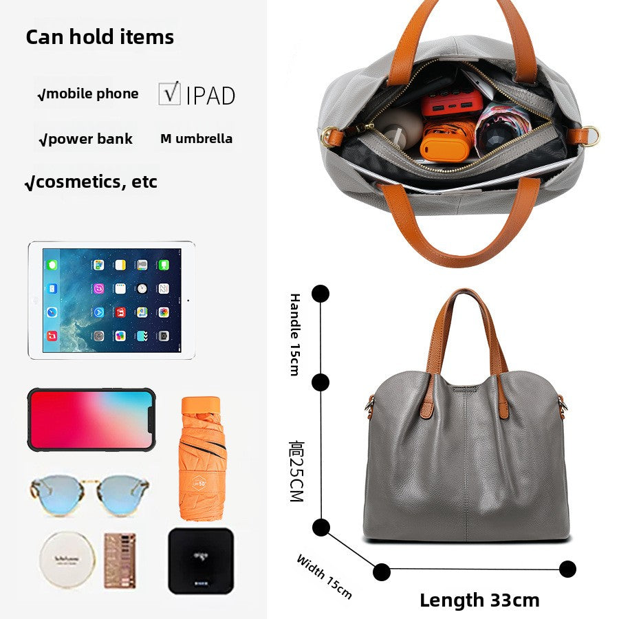 Color Block Mother-Child Tote in Top Layer Cowhide, Large Capacity Commute Crossbody Shoulder Purse, Premium Handbag for Women