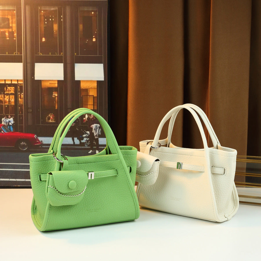 Soft Leather Mini Sub-Bag Set for Girls Pocket Detail Shoulder Crossbody Handbag, Fresh Macaron Color Purse with Versatile Style