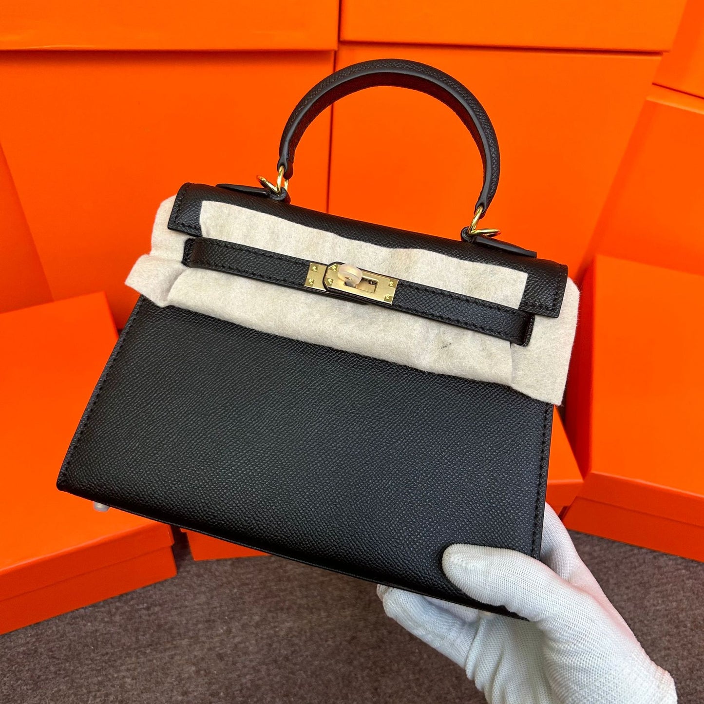 Genuine Leather Palm Texture 2nd Gen Kelly-Style Bag for Women, New Mini Birkin-Style Top Handle Crossbody Purse, Premium Trendy Handbag for Ladies