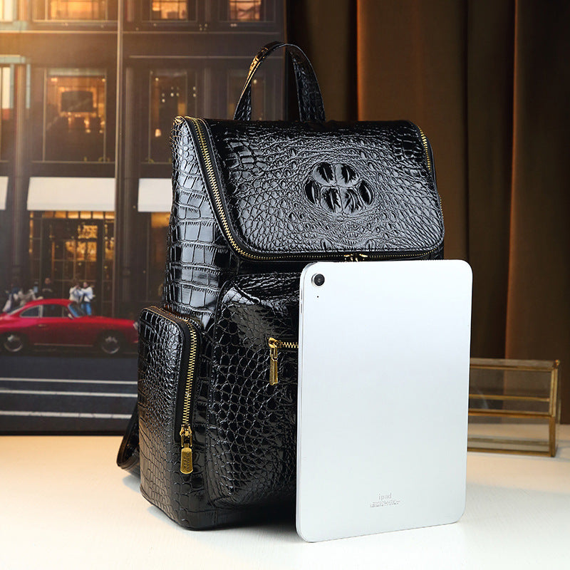 New Arrival Croc-Effect Large Capacity Backpack for Men & Women, A Fashionable Anti-Theft Travel Daypack with Casual Trendy Design, Perfect for Daily & Travel