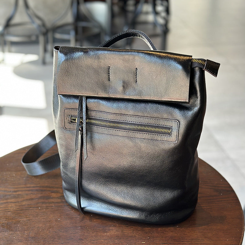 Genuine Vegetable-Tanned Cowhide Backpack for Women, New Original Japanese Vintage Artisan Large Capacity School Daypack, Casual Leather Bag for Ladies