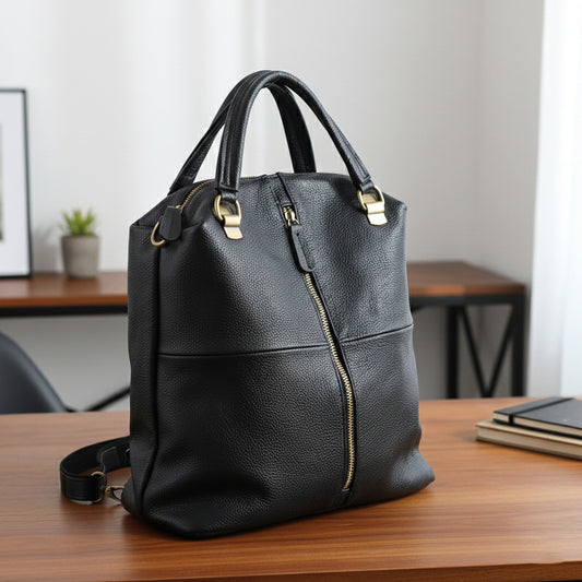 Premium Soft Top-Layer Cowhide Leather Backpack for Women | Black Versatile Large-Capacity Daypack with Multi-Use Functionality | Fashionable Commuter Bag for Work, Travel & Everyday Chic | Spacious Lightweight Rucksack with Timeless Style & Durable