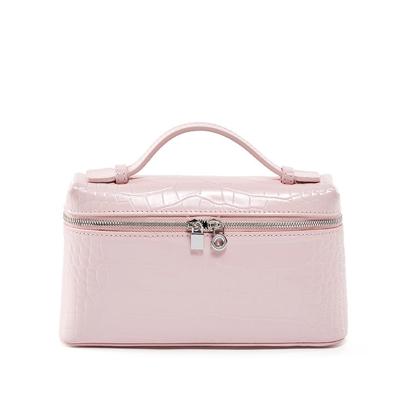 New Arrival Croc-Effect Genuine Leather Bento Box Bag for Women, A Premium Small Square Shoulder Crossbody Handbag with Fashionable Versatile Design