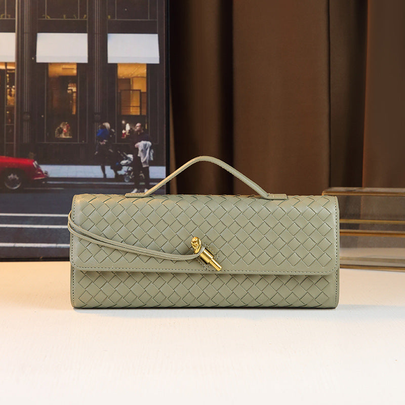 New Fall/Winter Hand-Woven Baguette Bag for Women, A Versatile Horizontal Clutch with Elegant Shoulder Crossbody Design, Perfect for Everyday Style