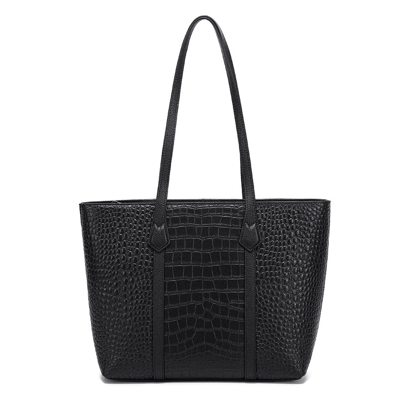 New Arrival Croc-Effect Genuine Leather Tote Bag for Women, A Large Capacity Versatile Commuter Shoulder Handbag with Premium Design