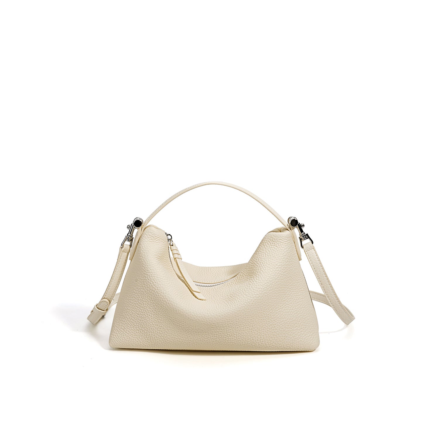 Ins Style Candy Color Genuine Leather Bag, Zipper Commute Shoulder Crossbody Purse, Versatile Premium Handbag for Women