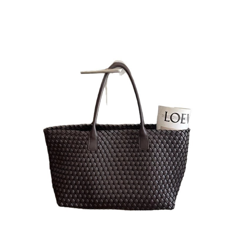 Premium Genuine Leather Woven Basket Tote Bag for Women | New Large-Capacity 2-in-1 Tote with Detachable Matching Pouch | Niche Designer Shoulder Handbag with Unique Artisan Woven Detail | Trendy Spacious Carryall for Work, Errands, Travel & Everyday