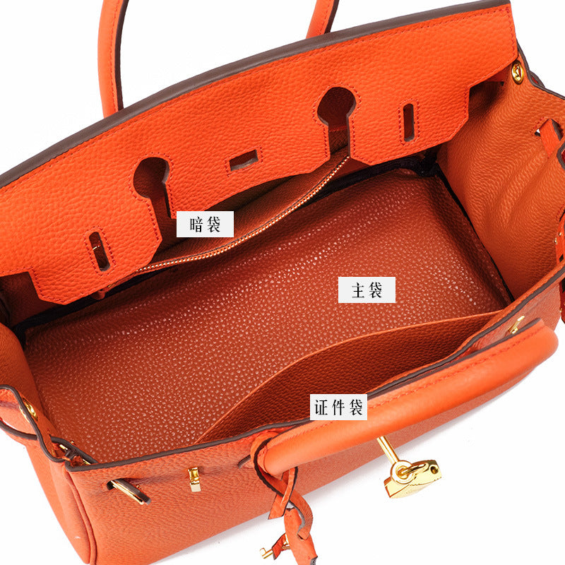 Genuine Top Layer Pebbled Leather Birkin-Style Large Capacity Handbag for Women, New Arrival Kelly-Style Top Handle Purse, Elegant Chic Tote Bag for Ladies