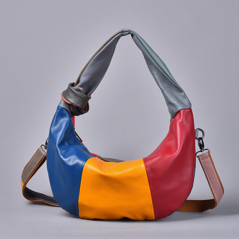 Vintage Bohemian Soft Genuine Leather Underarm Bag, Casual Shoulder Crossbody Purse, Chic Handbag for Women