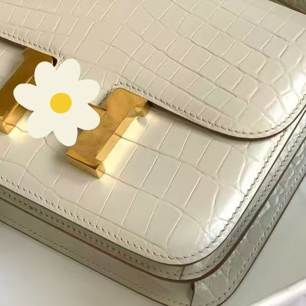 Genuine Leather Crocodile-Embossed Constance-Style Bag for Women, New Flight Attendant Small Square Crossbody Shoulder Purse, Versatile Fashionable Trendy Handbag for Ladies