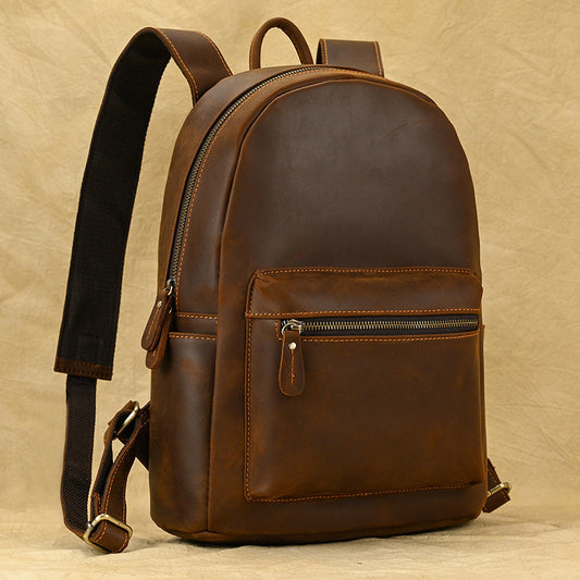 Vintage Crazy Horse Leather Lightweight Backpack, Casual Outdoor Travel Daypack, Top Layer Cowhide School Bag for Women
