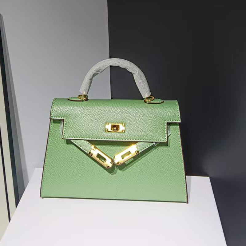 Genuine Palm Texture Kelly-Style 22CM Bag for Women, Small Large Capacity Crossbody Shoulder Top Handle Commute Purse, Versatile Handbag for Ladies