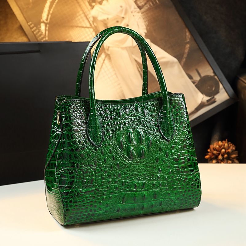 Genuine Croc-Embossed Leather Crossbody Shoulder Bag for Women – Elegant Simple Design Handbag with Premium Finish, Perfect for Stylish Mature Ladies